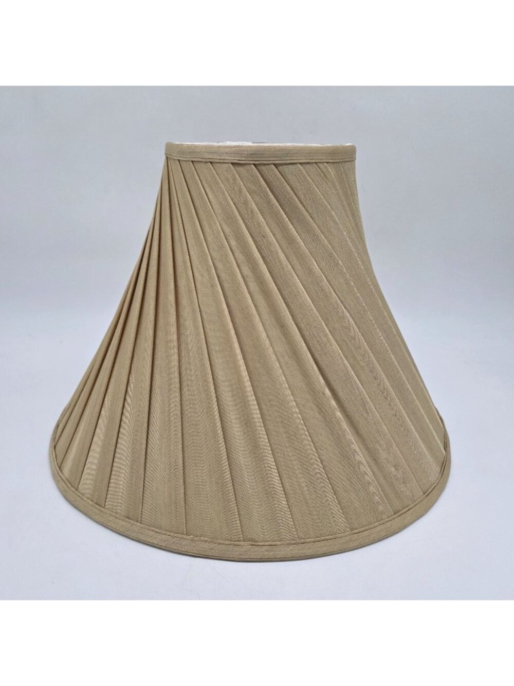 Beige Pleated Fabric Bell Lamp Shade With Gold Hardware 10" High 15" Wide - Picture 1 of 8